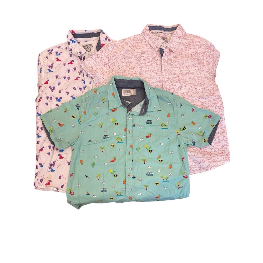 Lot Of 3 Penguin/ Free Planet Boys Button Down Shirts Size 10/12